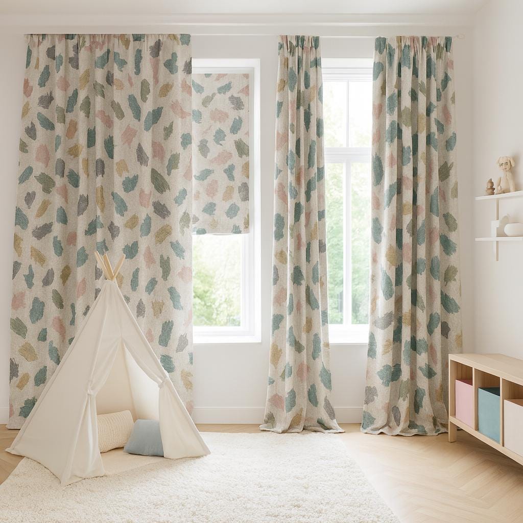 Organic Linen Curtains: Painted Brushstroke Design (Blackout or Cotton Lined) — image 4