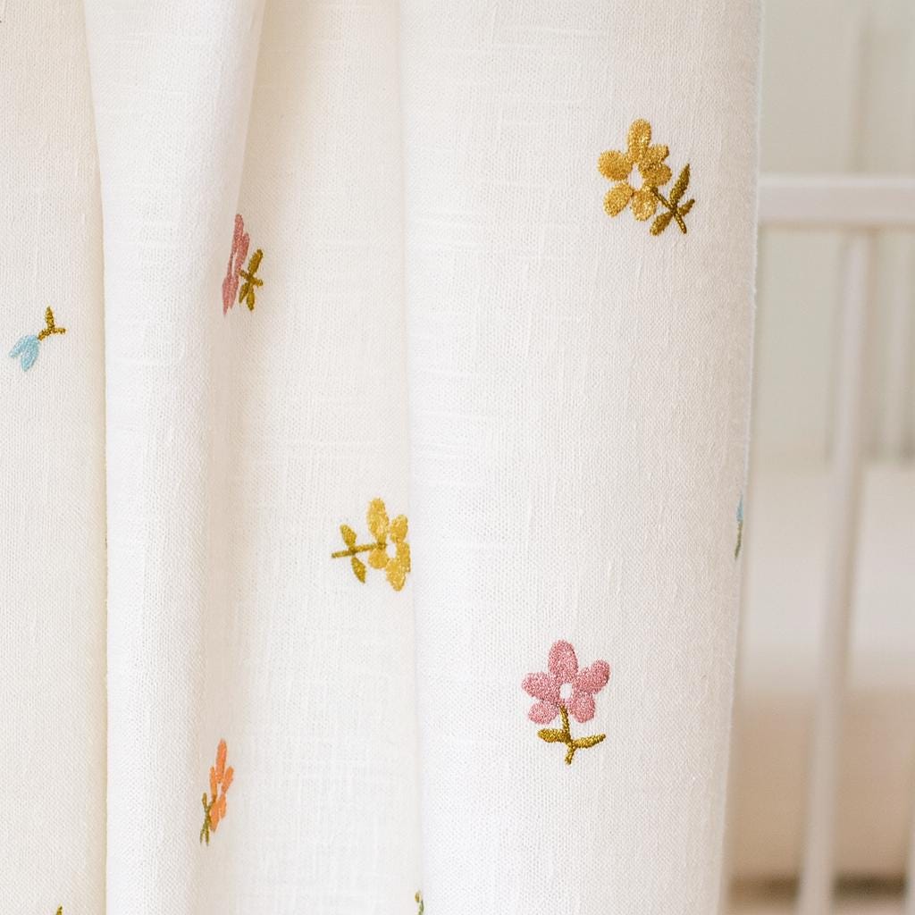 Linen Nursery Curtains, Pinch Pleated, Pastel Flowers (Cotton or Blackout Liner) — image 7