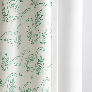 Organic Linen Kids Curtains: White with Green Dinosaur Print — image 1