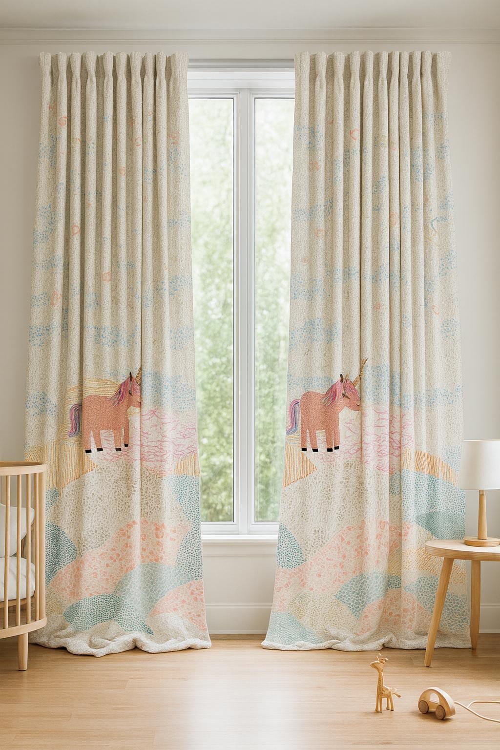 Unicorn Linen Curtains, Embroidered Blackout (Custom Sizes Available) — image 3