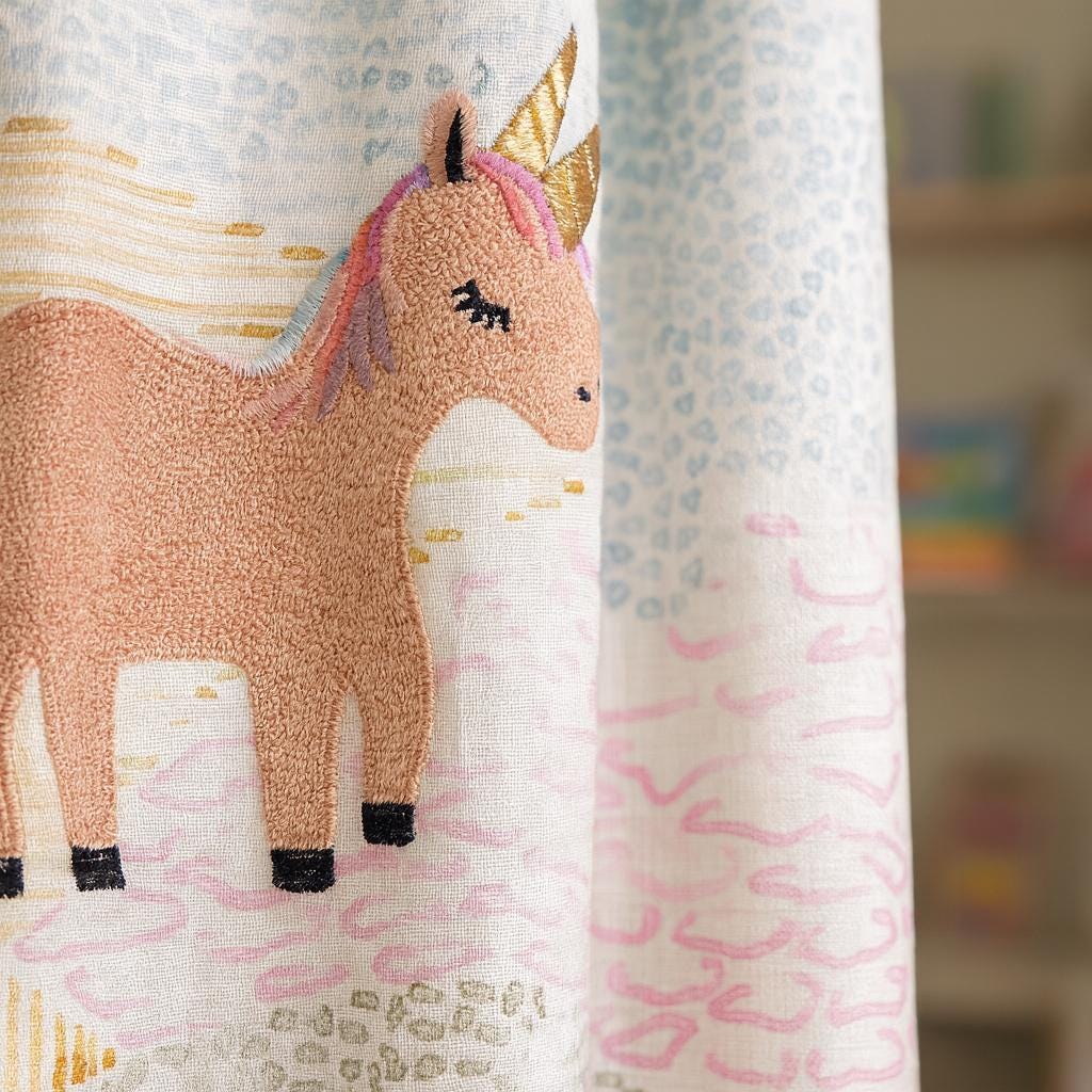 Unicorn Linen Curtains, Embroidered Blackout (Custom Sizes Available) — image 6
