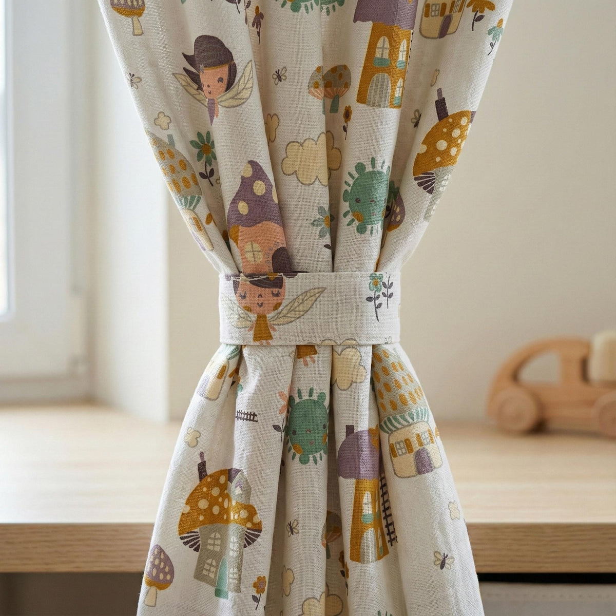 Blackout Linen Curtains: Fairy & Mushroom Print - Soft Pastel Colors — image 3