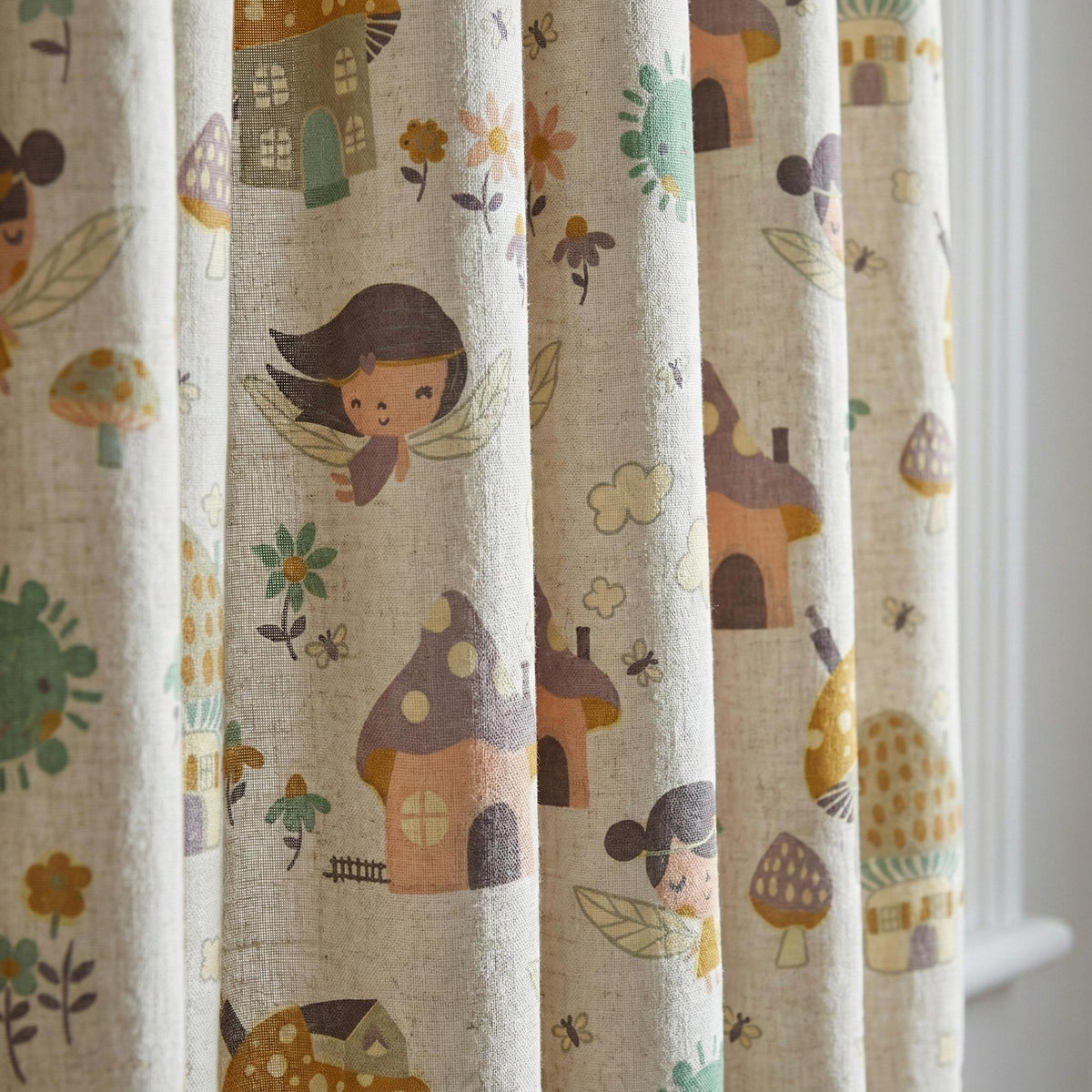 Blackout Linen Curtains: Fairy & Mushroom Print - Soft Pastel Colors — image 4