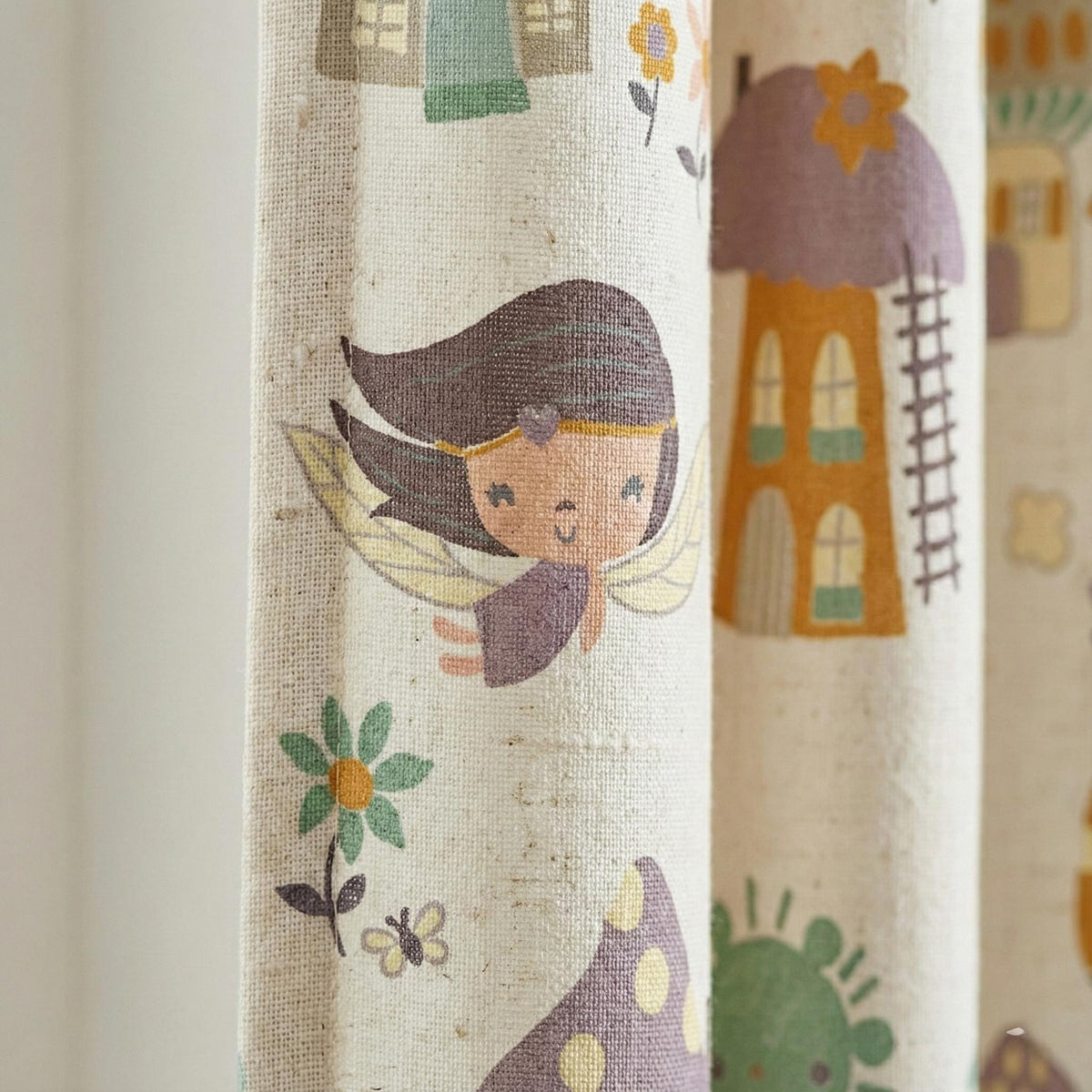 Blackout Linen Curtains: Fairy & Mushroom Print - Soft Pastel Colors — image 1