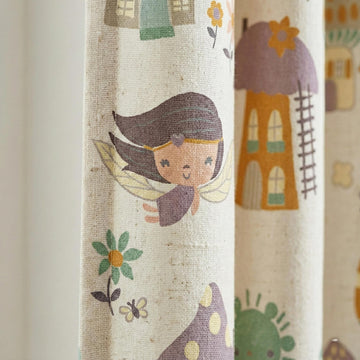 Blackout Linen Curtains: Fairy & Mushroom Print - Soft Pastel Colors — image 1