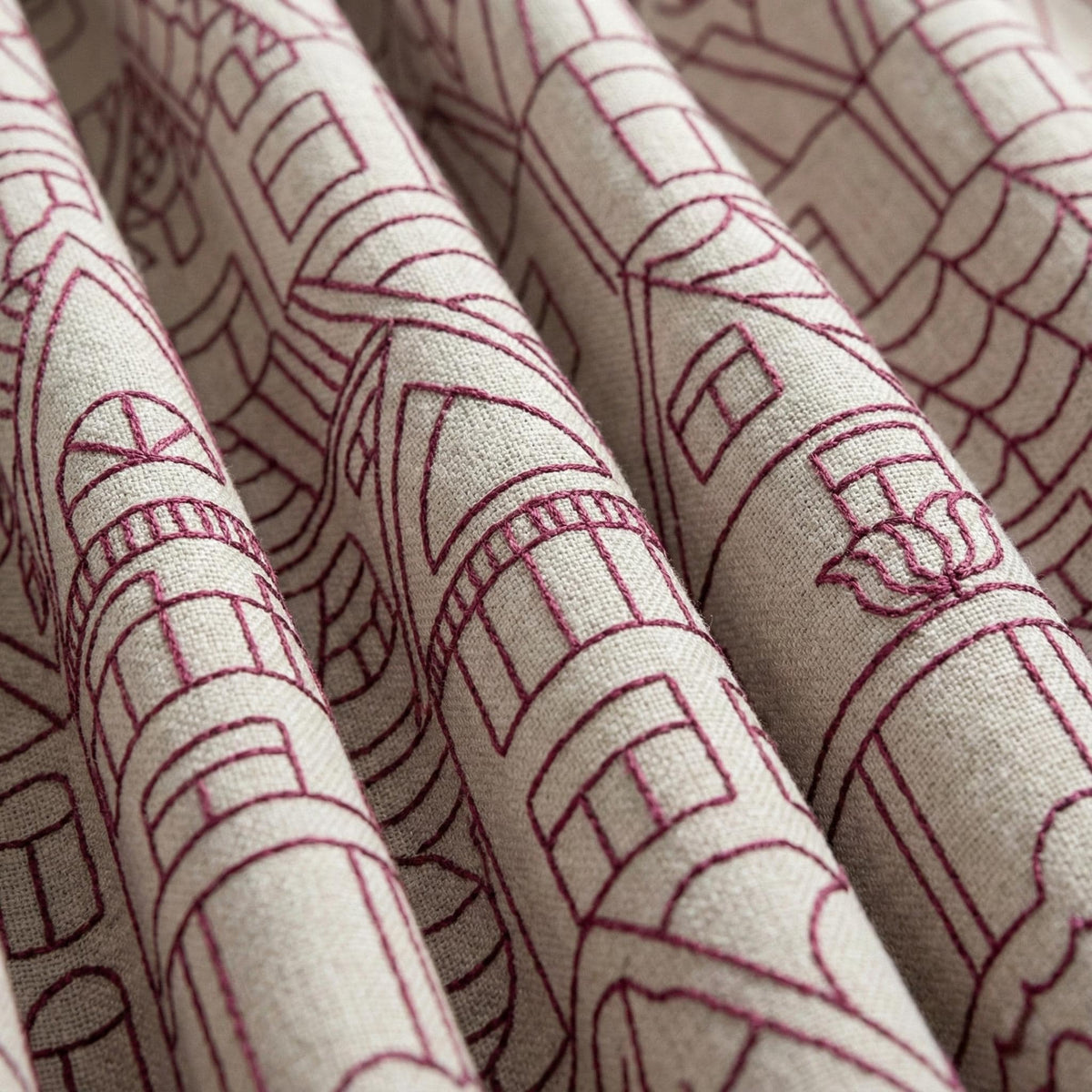 Blackout Linen Curtains: Ivory with Pink Embroidery (Single or Pair, Custom Sizes) — image 6