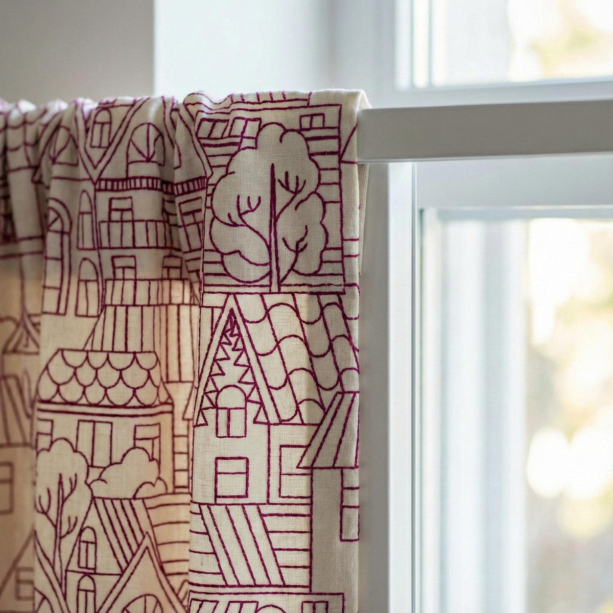 Blackout Linen Curtains: Ivory with Pink Embroidery (Single or Pair, Custom Sizes) — image 4