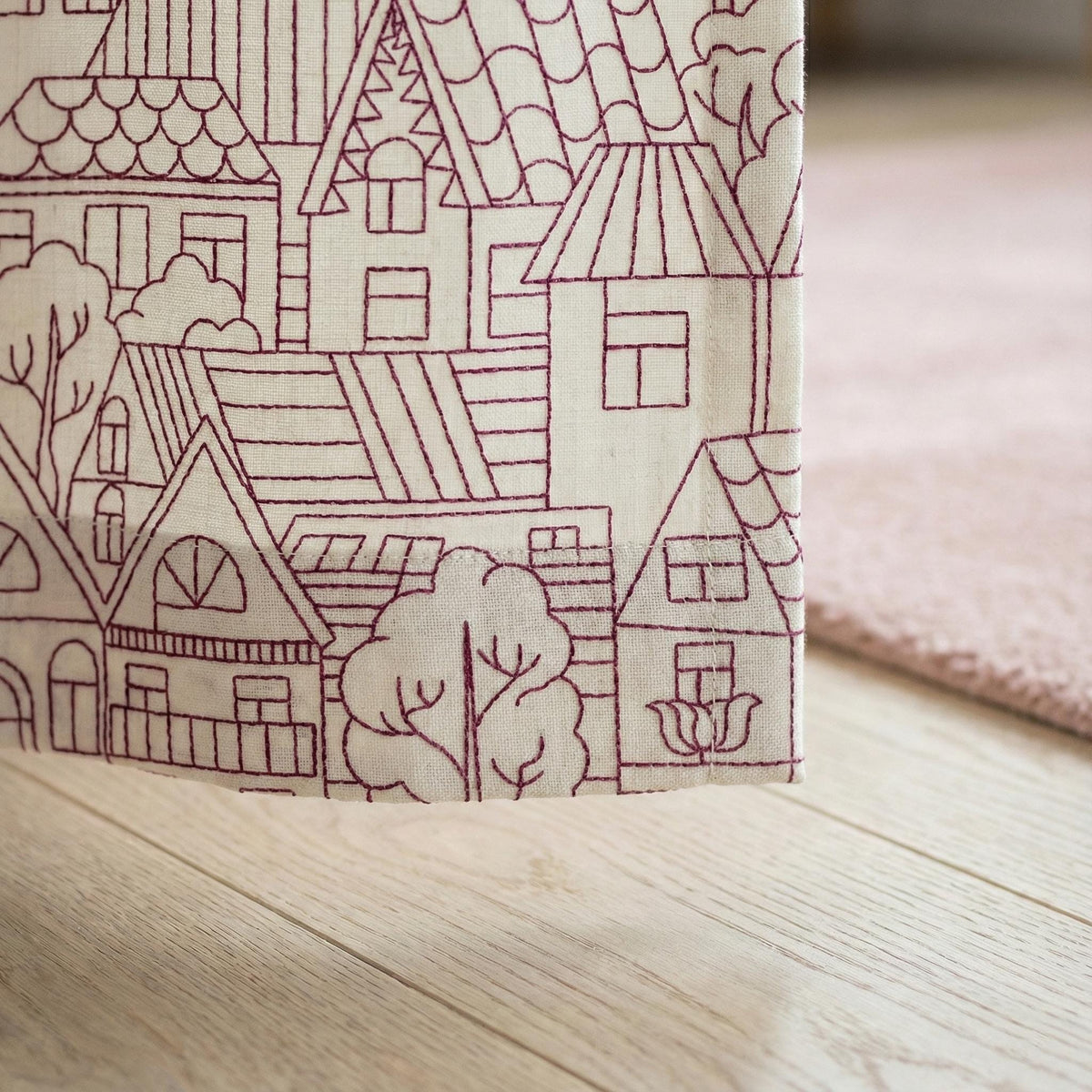 Blackout Linen Curtains: Ivory with Pink Embroidery (Single or Pair, Custom Sizes) — image 3