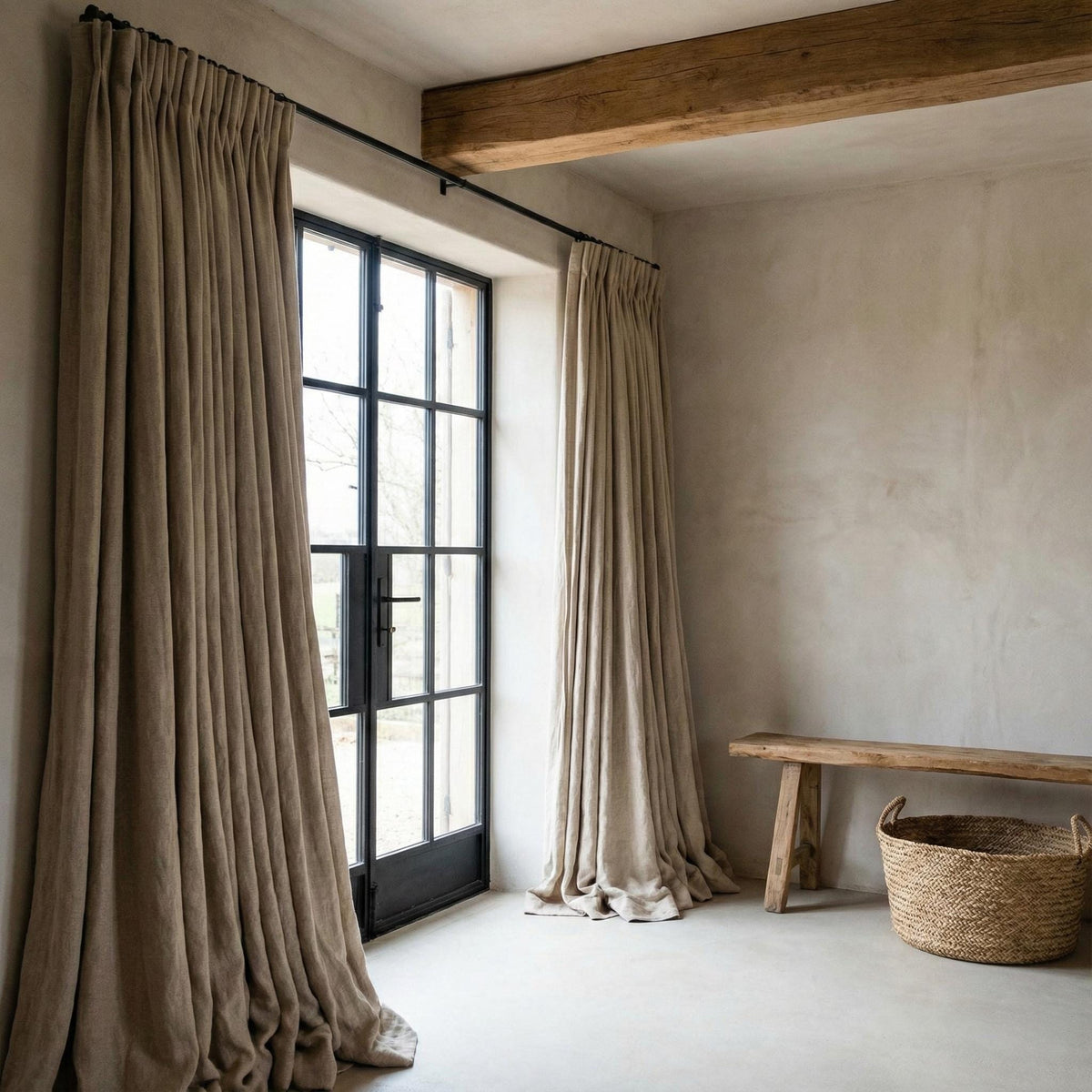 Blackout Linen Curtains: Organic Fabric, Warm Oatmeal Beige - Custom Sizes — image 10