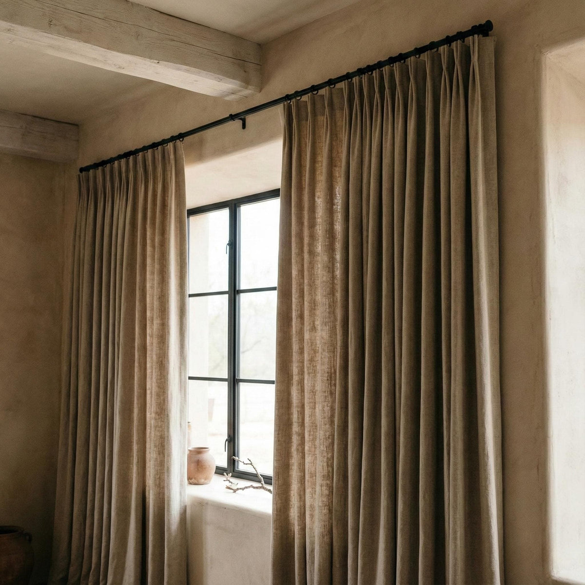 Blackout Linen Curtains: Organic Fabric, Warm Oatmeal Beige - Custom Sizes — image 8