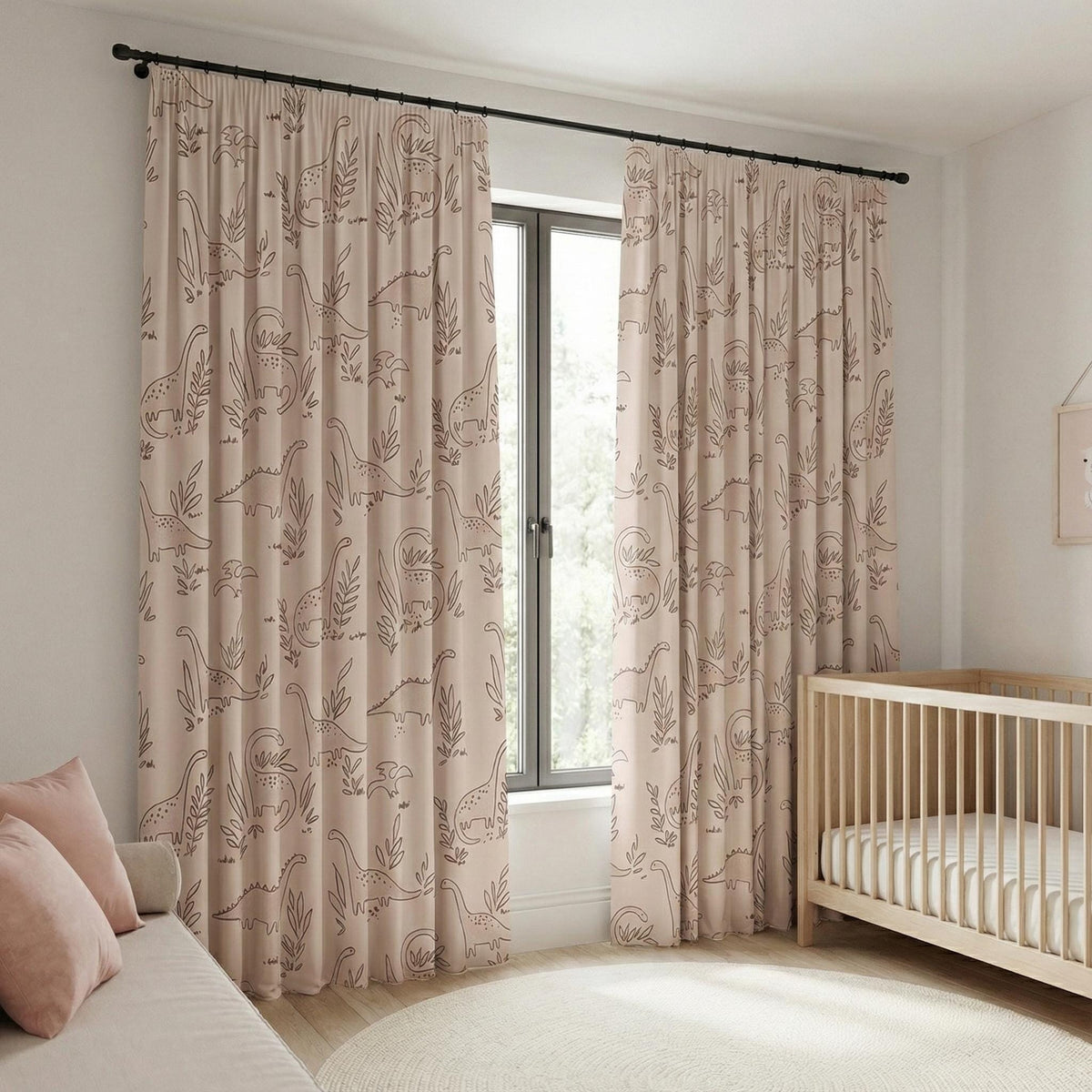 Blush Linen Dinosaur Curtains: Kids Blackout or Light-Filtering Drapes — image 6