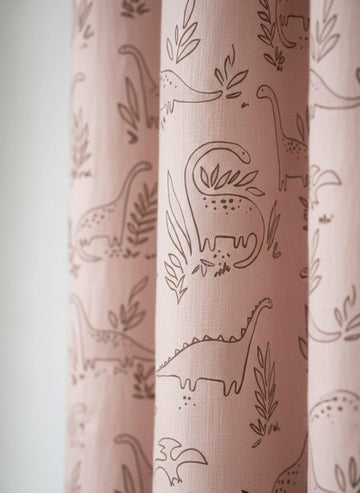 Blush Pink Dinosaur Linen Curtains, Playful Cocoa Brown (Blackout or Cotton) — image 1
