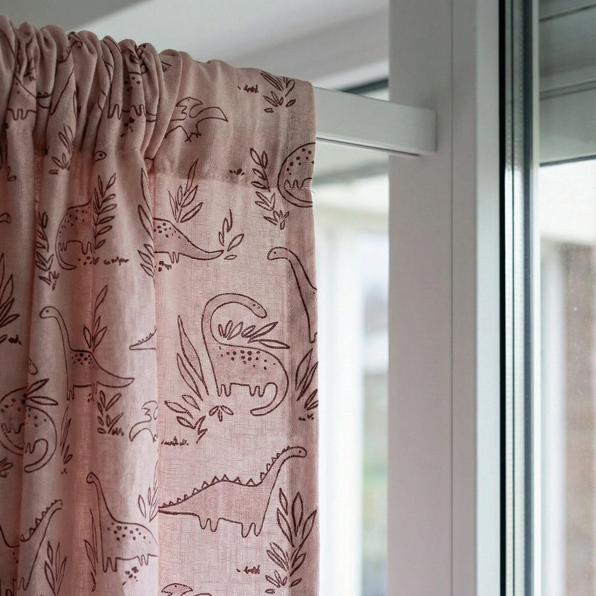 Blush Pink Dinosaur Linen Curtains, Playful Cocoa Brown (Blackout or Cotton) — image 7