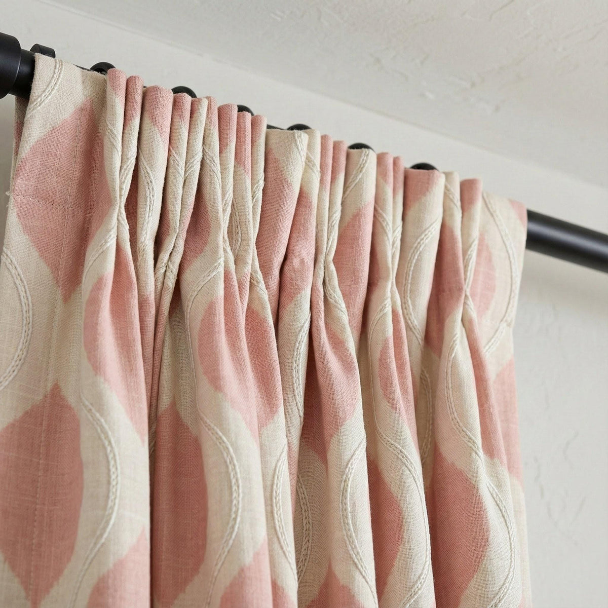 Blush Pink Linen Curtains: Embroidered Ogee Pattern, Light Filtering — image 7