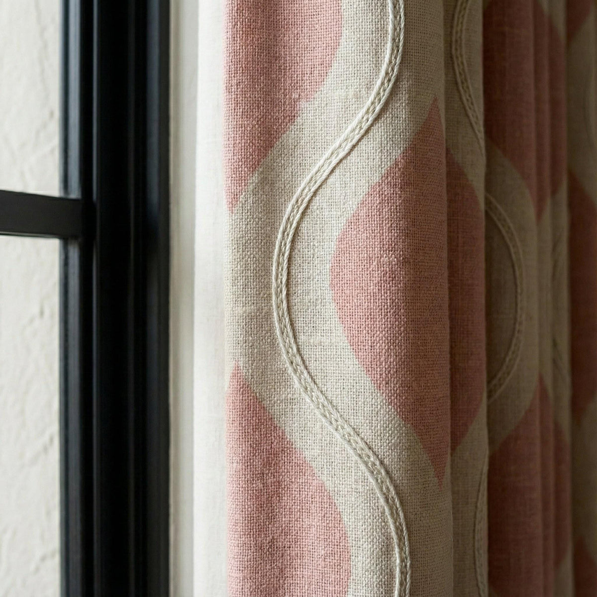 Blush Pink Linen Curtains: Embroidered Ogee Pattern, Light Filtering — image 2