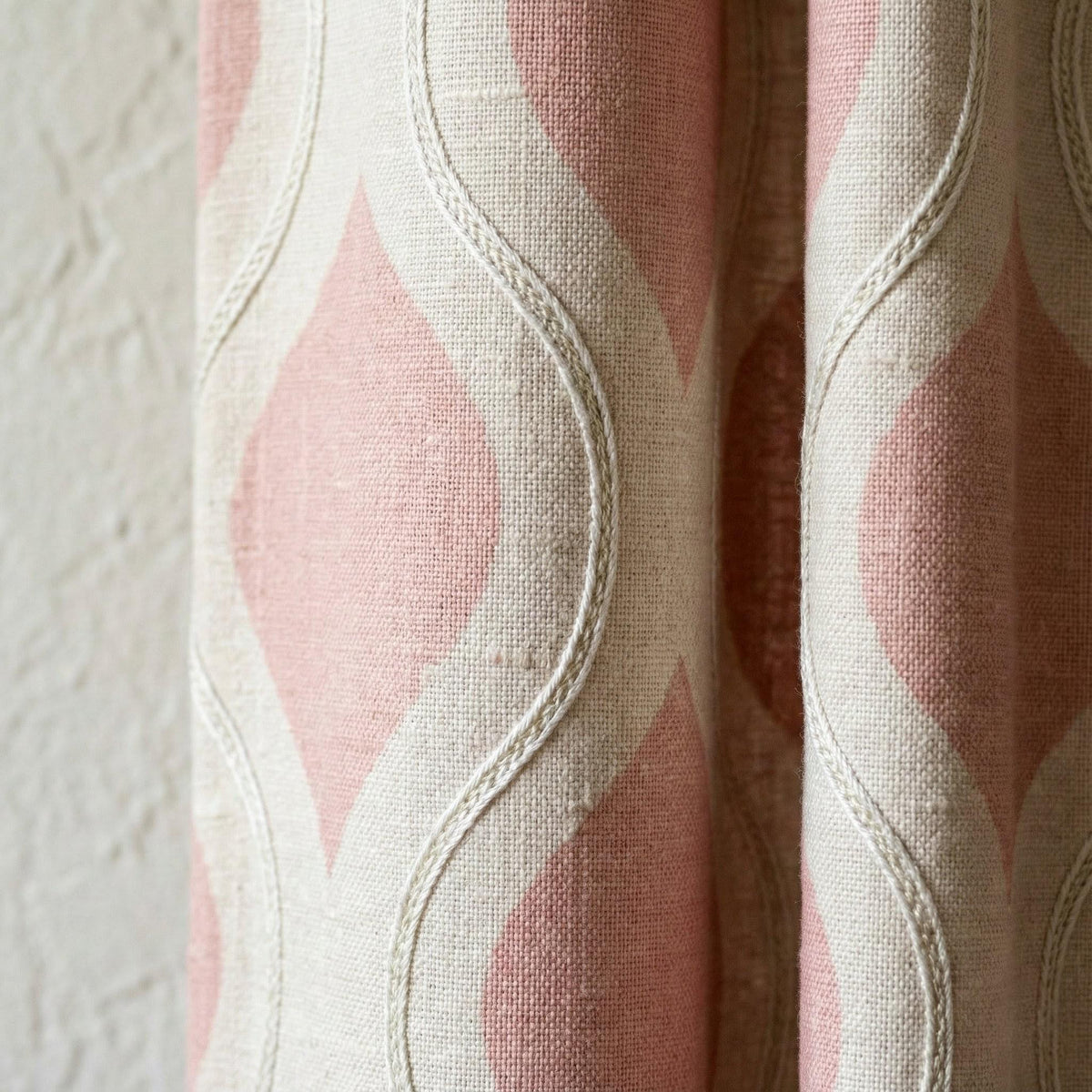 Blush Pink Linen Curtains: Embroidered Ogee Pattern, Light Filtering — image 1