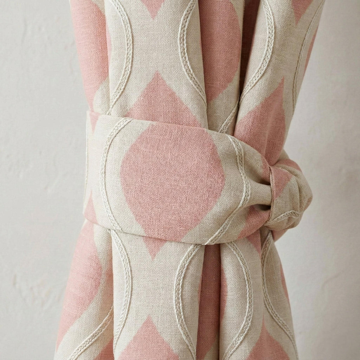 Blush Pink Linen Curtains: Embroidered Ogee Pattern, Light Filtering — image 4
