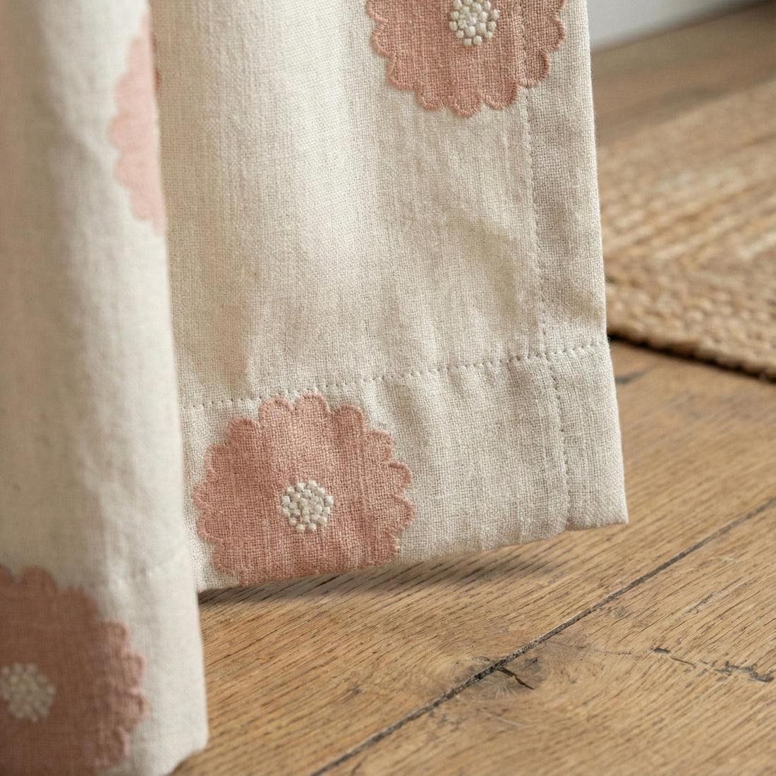 Cameo Pink Linen Curtain Panels - Floral Embroidery, Blackout Available — image 1