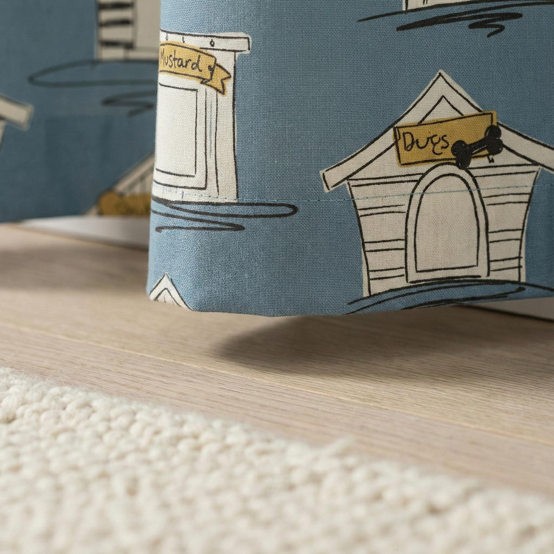 Dusty Blue House-Print Curtains: Organic Cotton, Light Filtering or Blackout — image 1