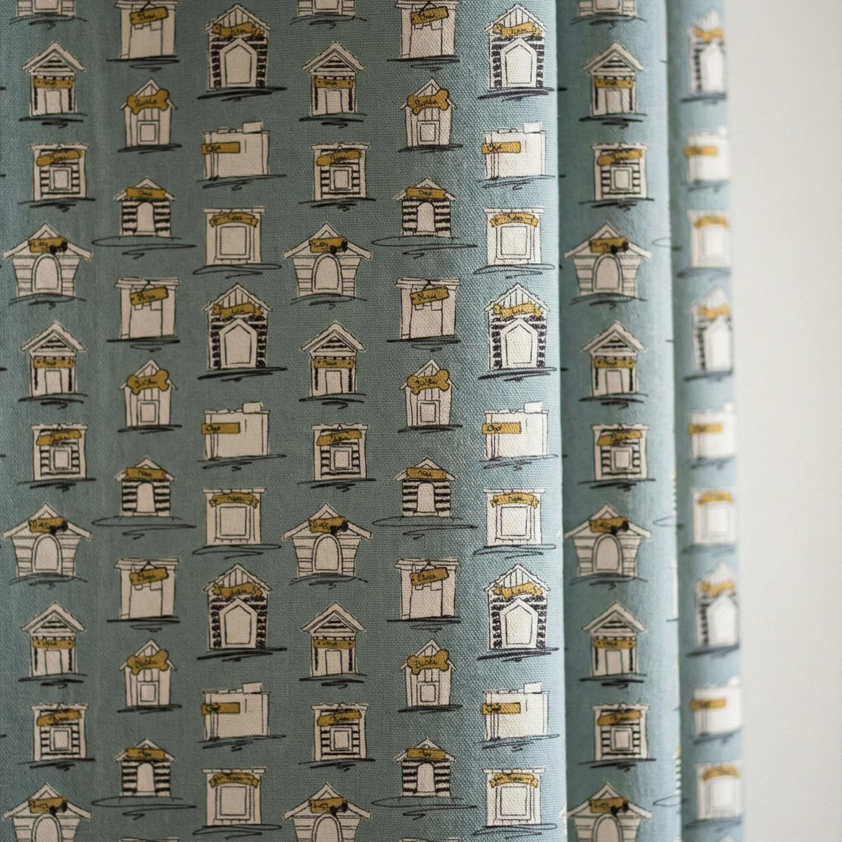 Dusty Blue House-Print Curtains: Organic Cotton, Light Filtering or Blackout — image 6