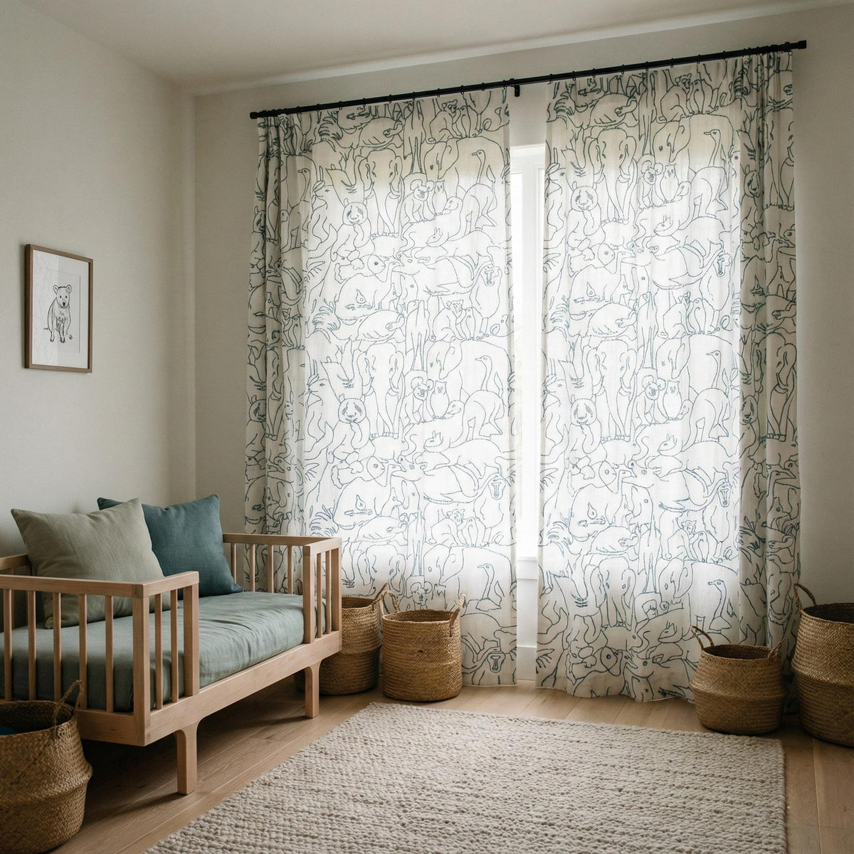 Embroidered Zoo Animal Curtains: Organic Linen Blackout Panels — image 6