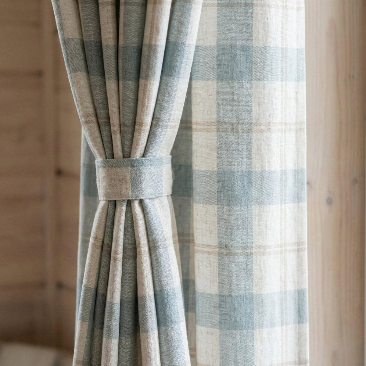 Farmhouse Check Curtains: Organic Linen Dusty Blue & Beige (Blackout or Cotton Liner) — image 5