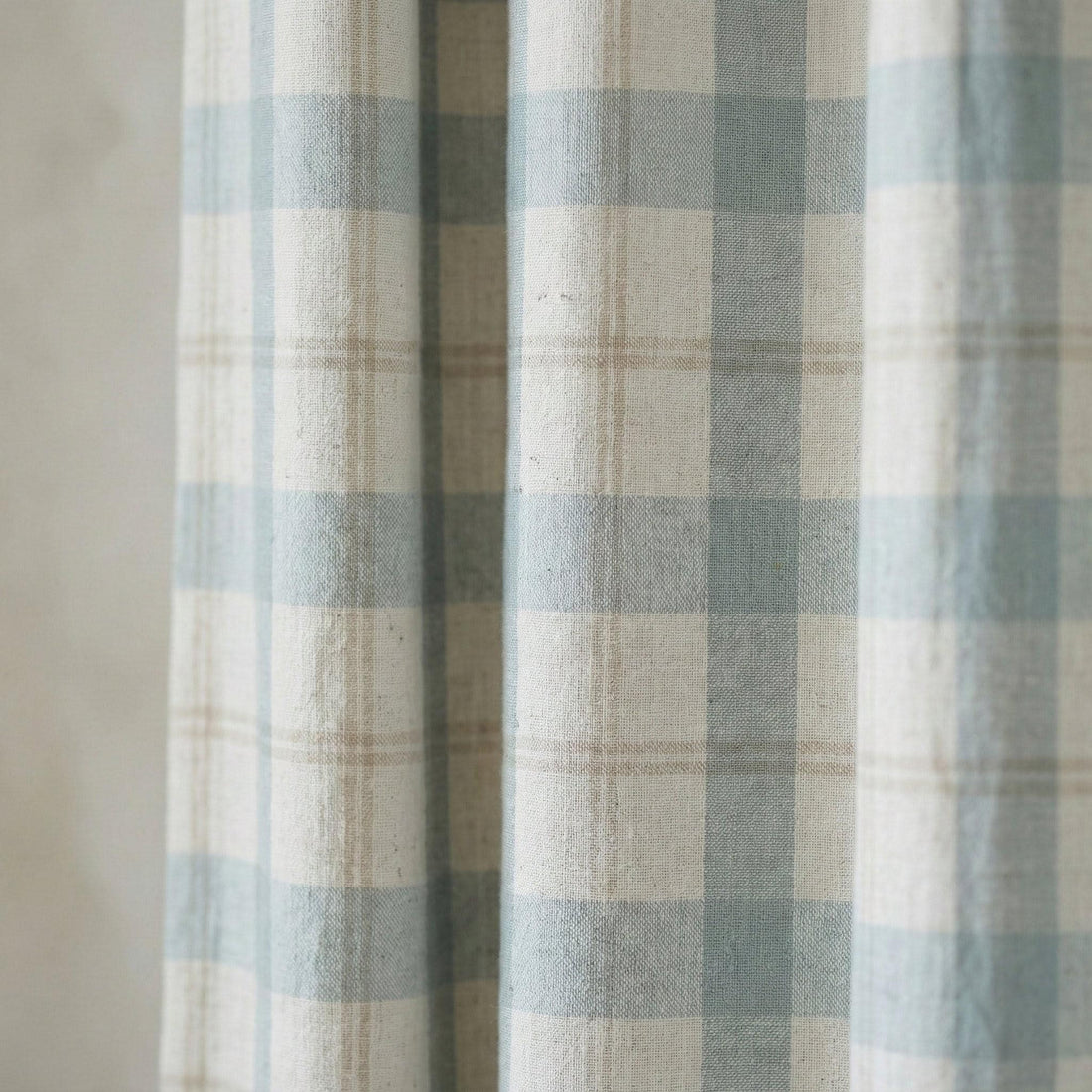 Farmhouse Check Curtains: Organic Linen Dusty Blue & Beige (Blackout or Cotton Liner) — image 1