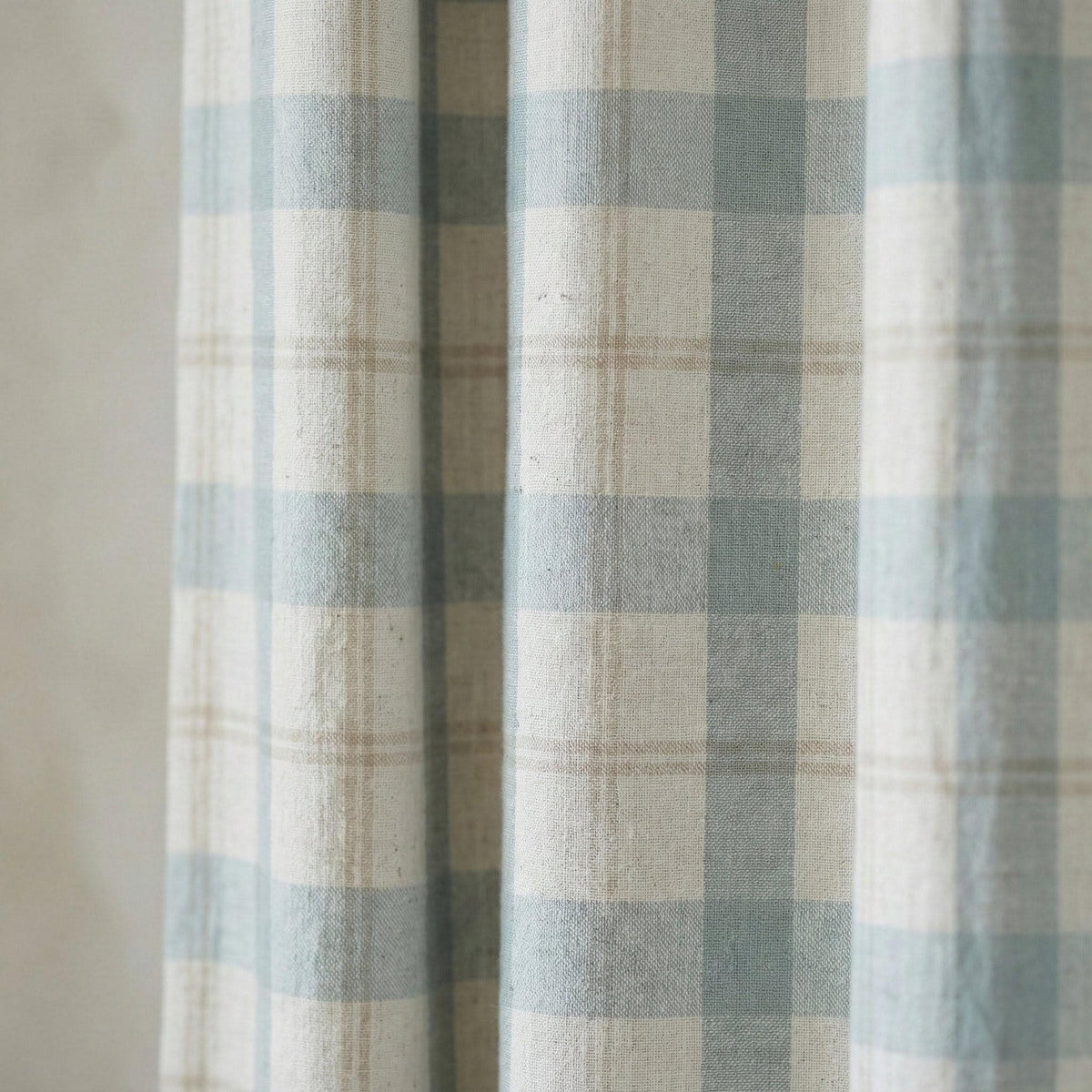 Farmhouse Check Curtains: Organic Linen Dusty Blue & Beige (Blackout or Cotton Liner) — image 2
