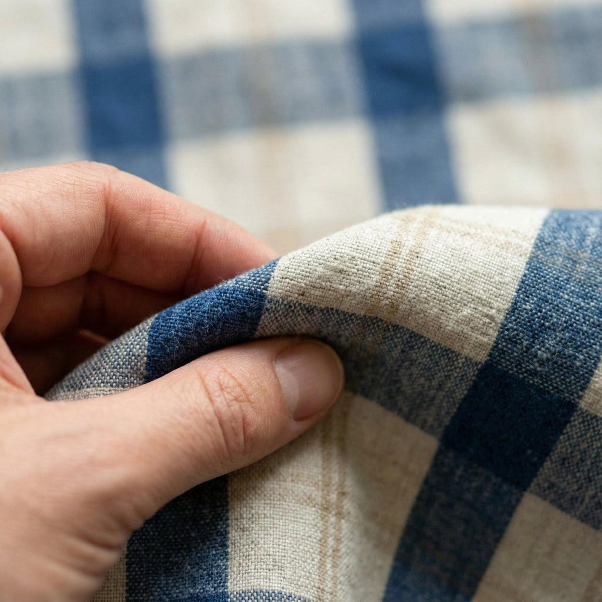 Farmhouse Linen Curtains, Navy Beige Plaid Checks (Blackout or Light Filtering) — image 4