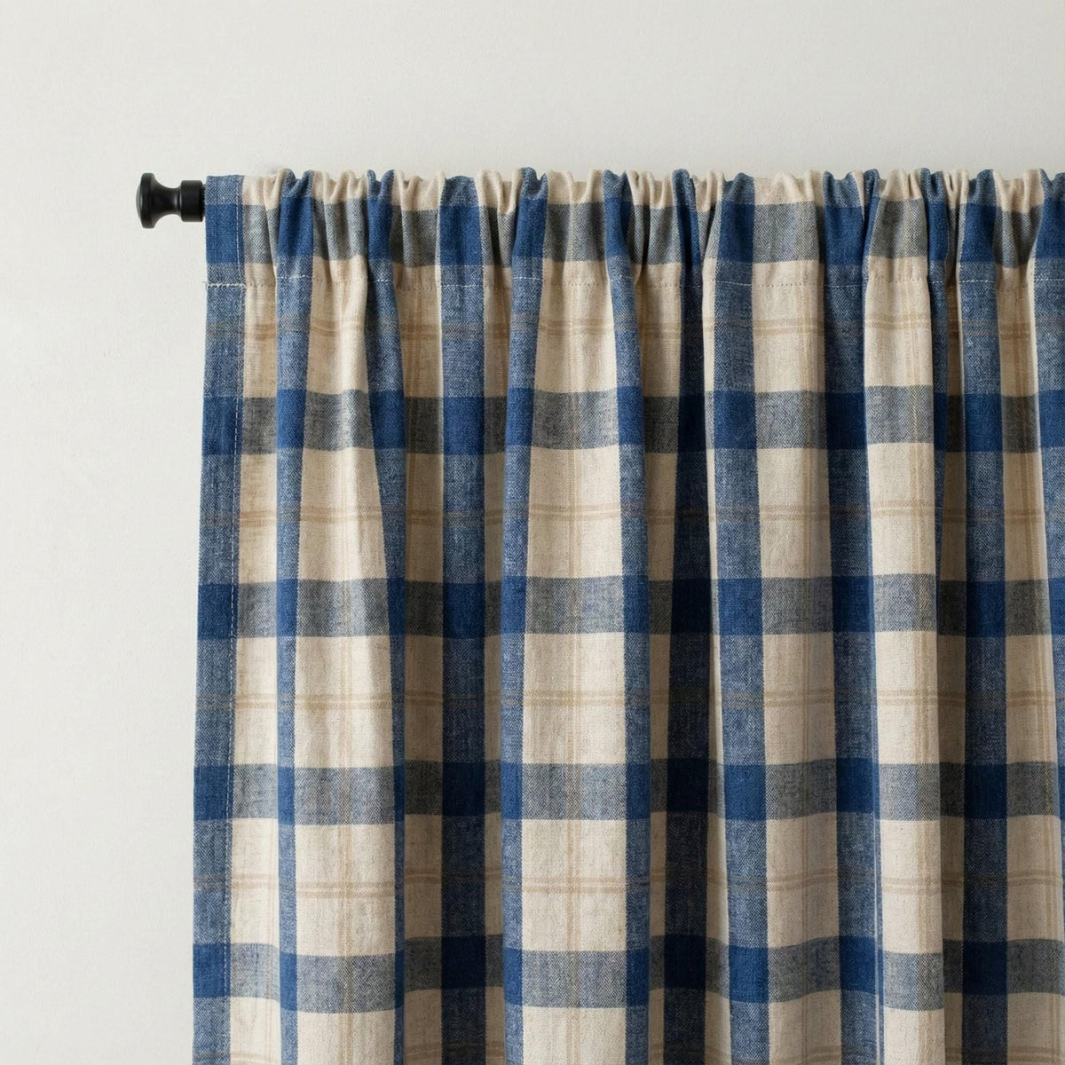 Farmhouse Linen Curtains, Navy Beige Plaid Checks (Blackout or Light Filtering) — image 6