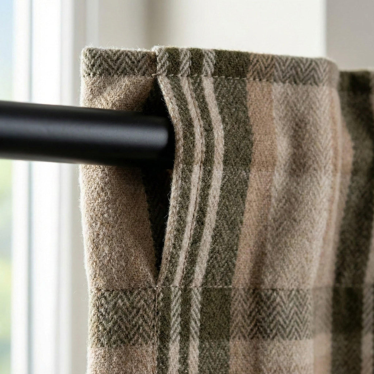 Farmhouse Linen Curtains, Plaid Beige & Olive (Blackout or Cotton Liner) — image 5