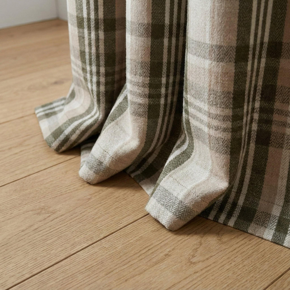 Farmhouse Linen Curtains, Plaid Beige & Olive (Blackout or Cotton Liner) — image 7