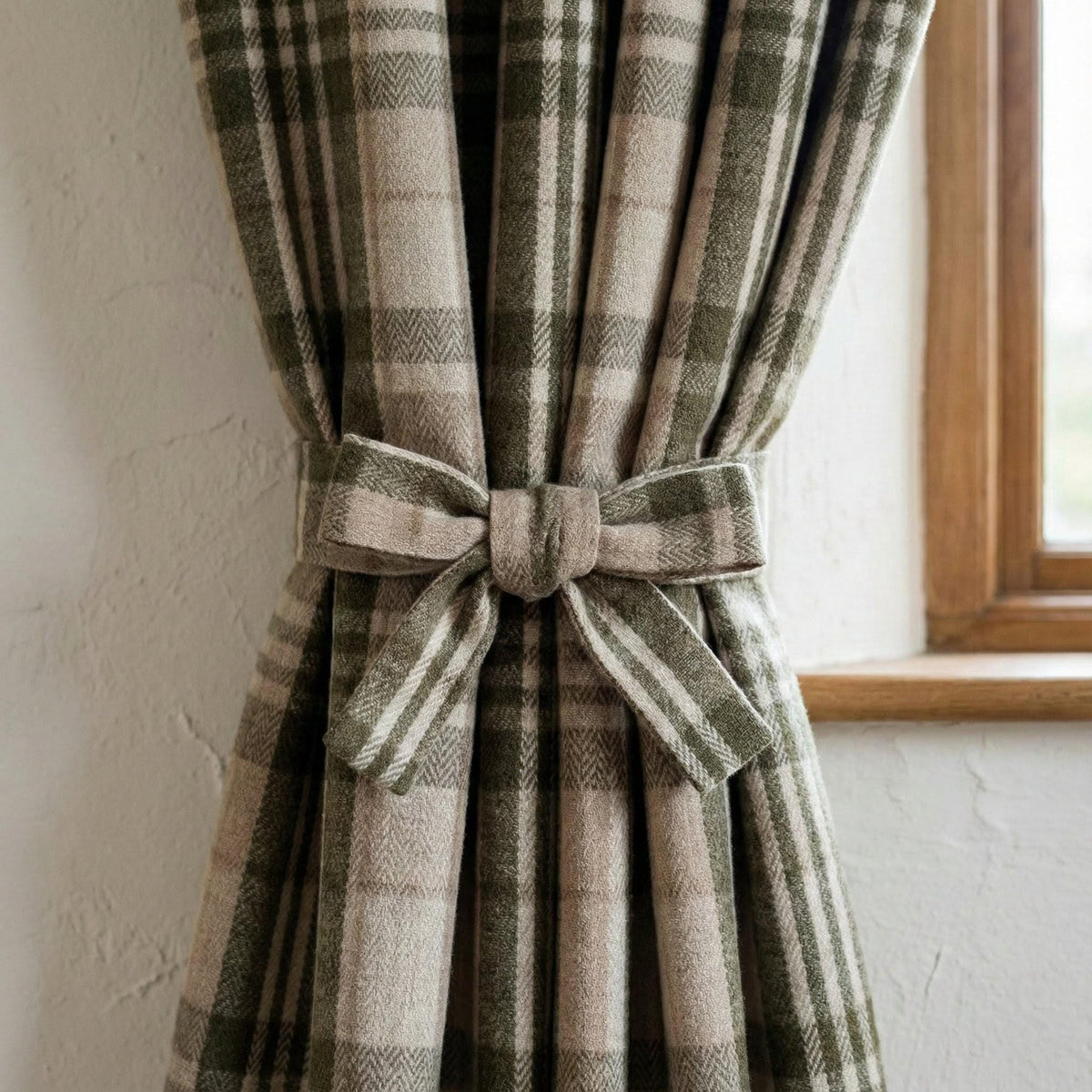 Farmhouse Linen Curtains, Plaid Beige & Olive (Blackout or Cotton Liner) — image 8