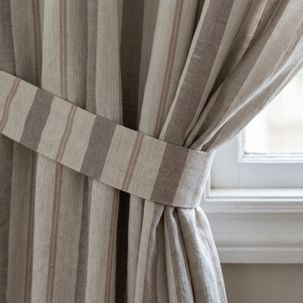 Farmhouse Stripe Curtains: Organic Linen, Custom Size - Blackout or Cotton Liner — image 2