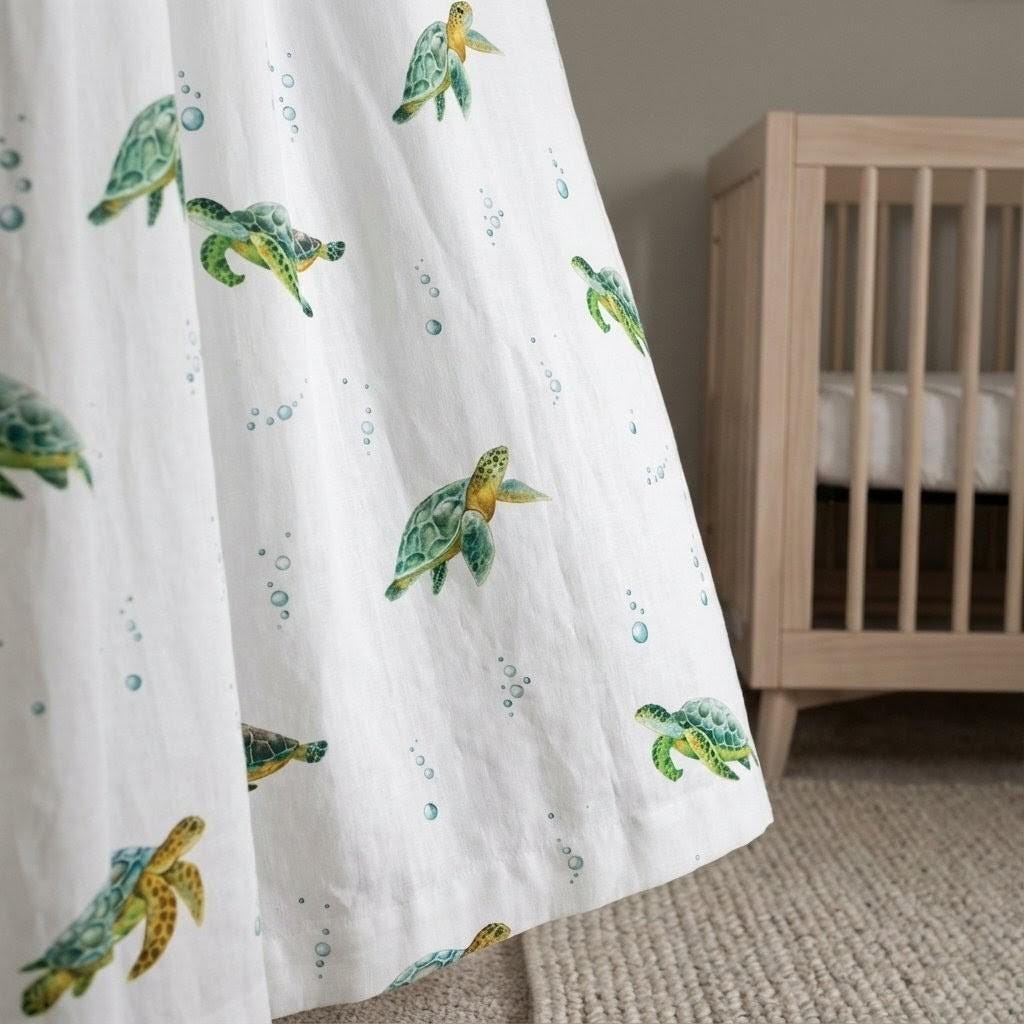 Nursery Curtains, Organic Linen Sea Turtle Print (Blackout or Light-Filtering) — image 10
