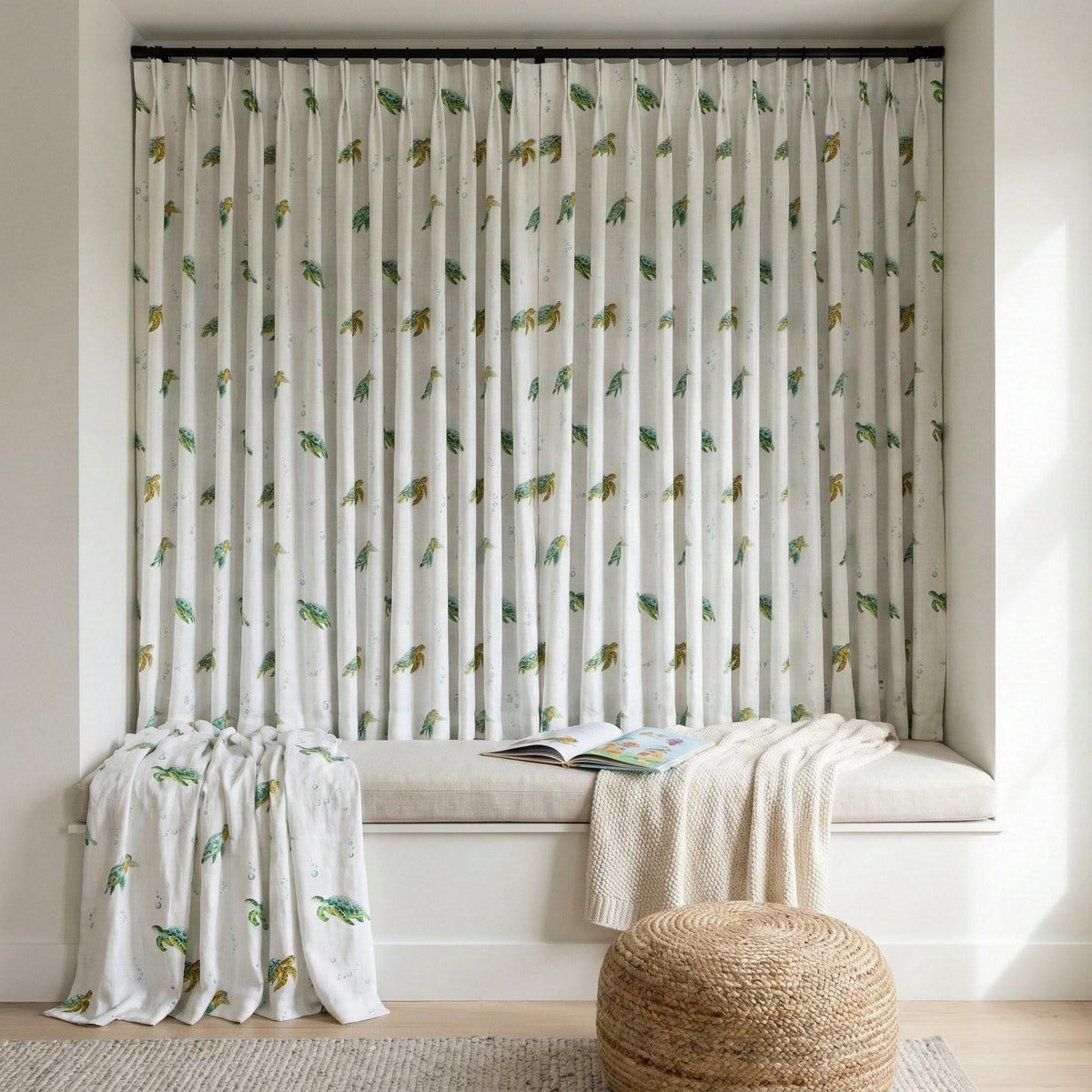 Nursery Curtains, Organic Linen Sea Turtle Print (Blackout or Light-Filtering) — image 3