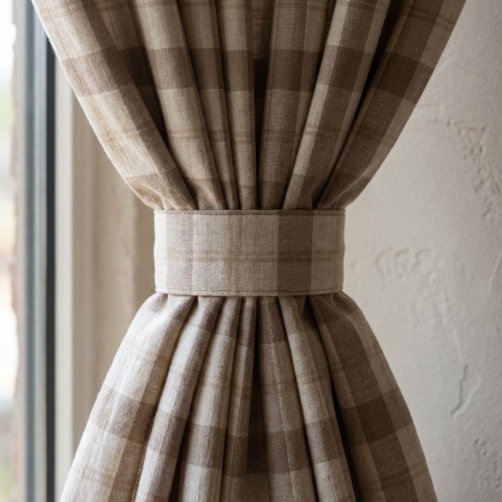 Organic Linen Curtains - Taupe Windowpane Check with Liner Options — image 4