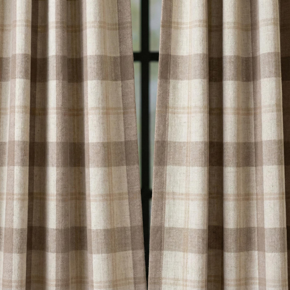 Organic Linen Curtains - Taupe Windowpane Check with Liner Options — image 3