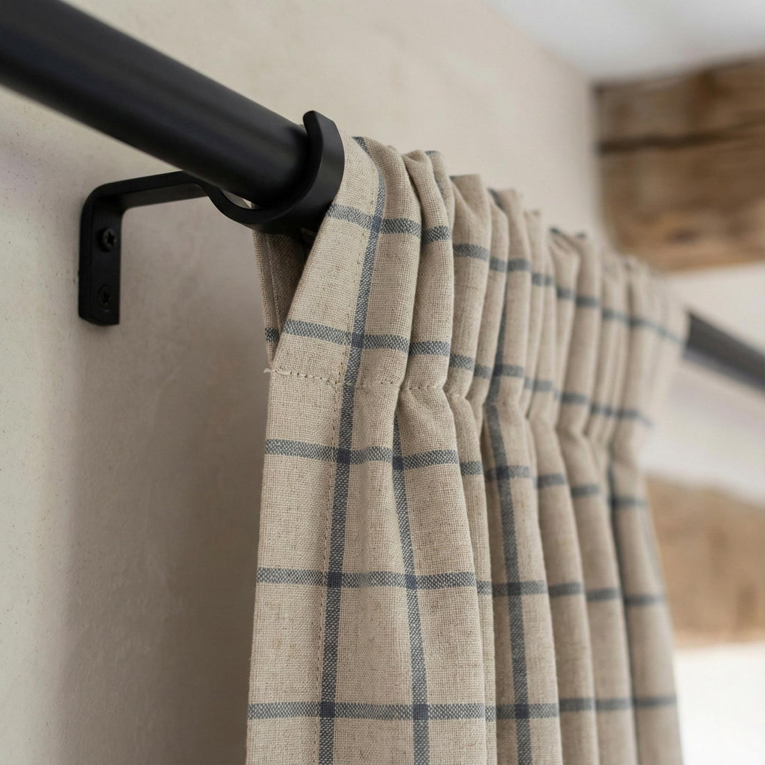 Organic Linen Curtains, Slate Blue Windowpane Check (Blackout or Light-Filtering) — image 1