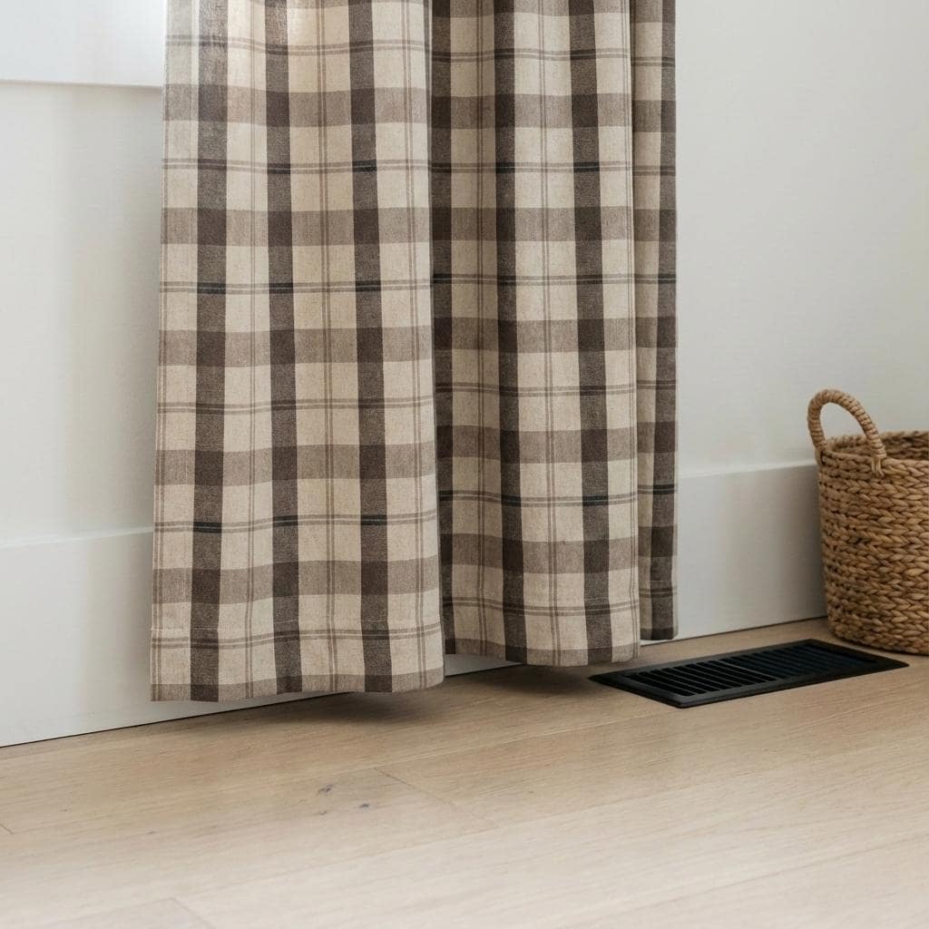 Organic Linen Curtains: Farmhouse Plaid - Oatmeal, Taupe & Mocha — image 3