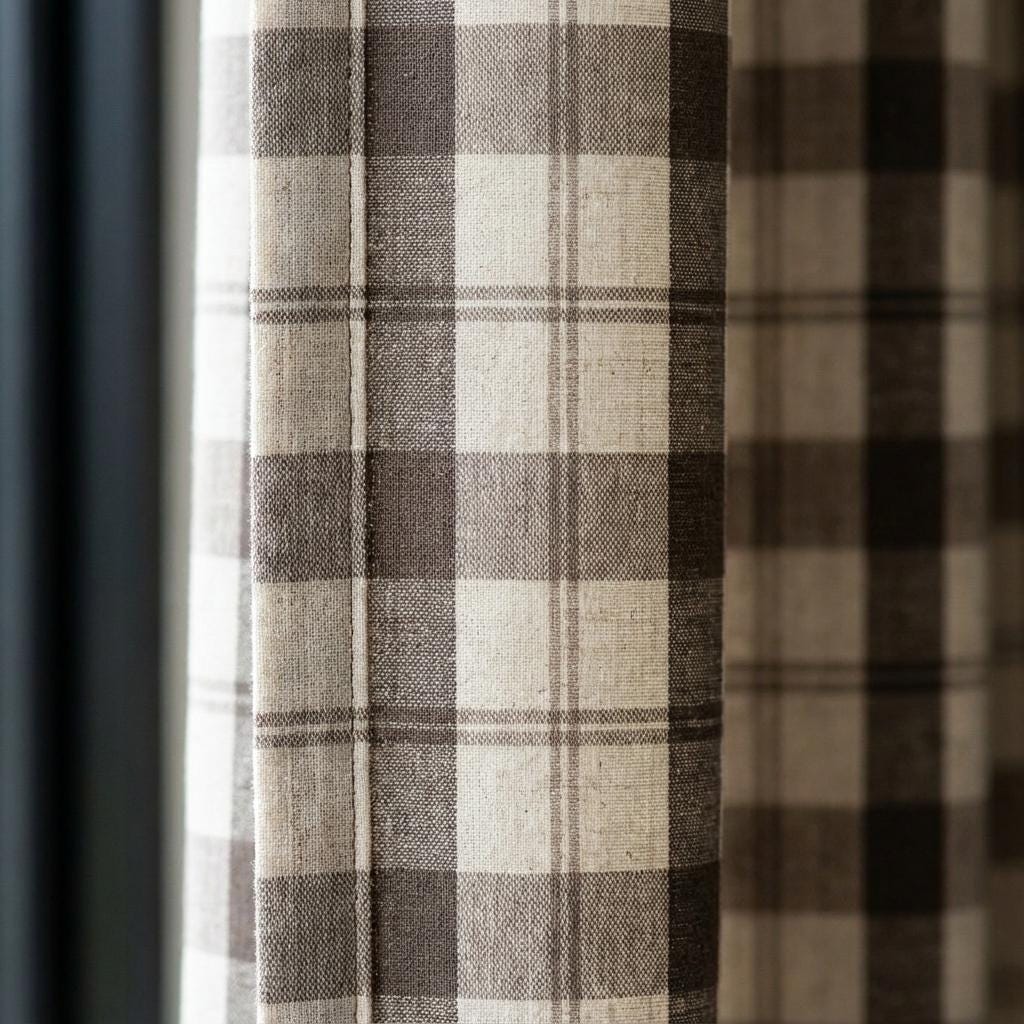 Organic Linen Curtains: Farmhouse Plaid - Oatmeal, Taupe & Mocha — image 2