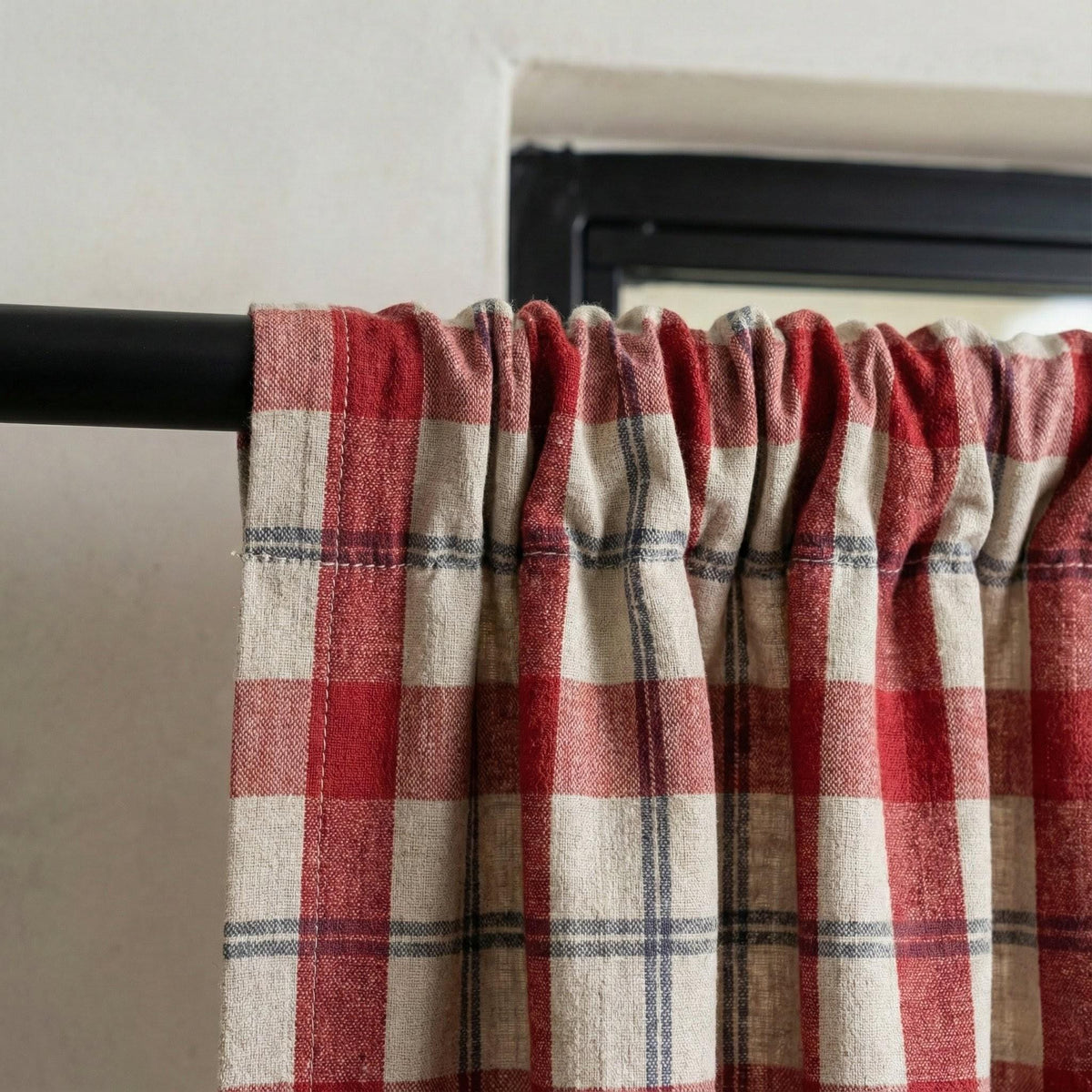 Organic Linen Curtains: Red Buffalo Check, Blackout Lined — image 5