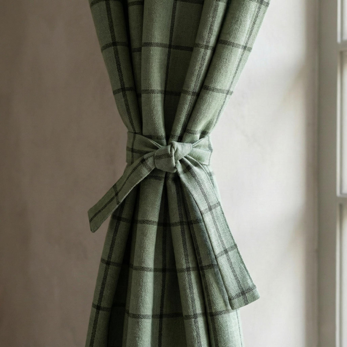 Organic Linen Curtains: Sage Green Windowpane Check (Blackout or Light Filtering) — image 7