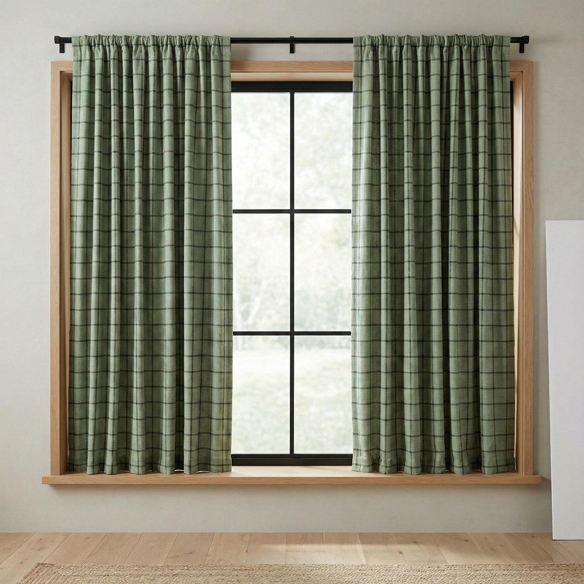 Organic Linen Curtains: Sage Green Windowpane Check (Blackout or Light Filtering) — image 9