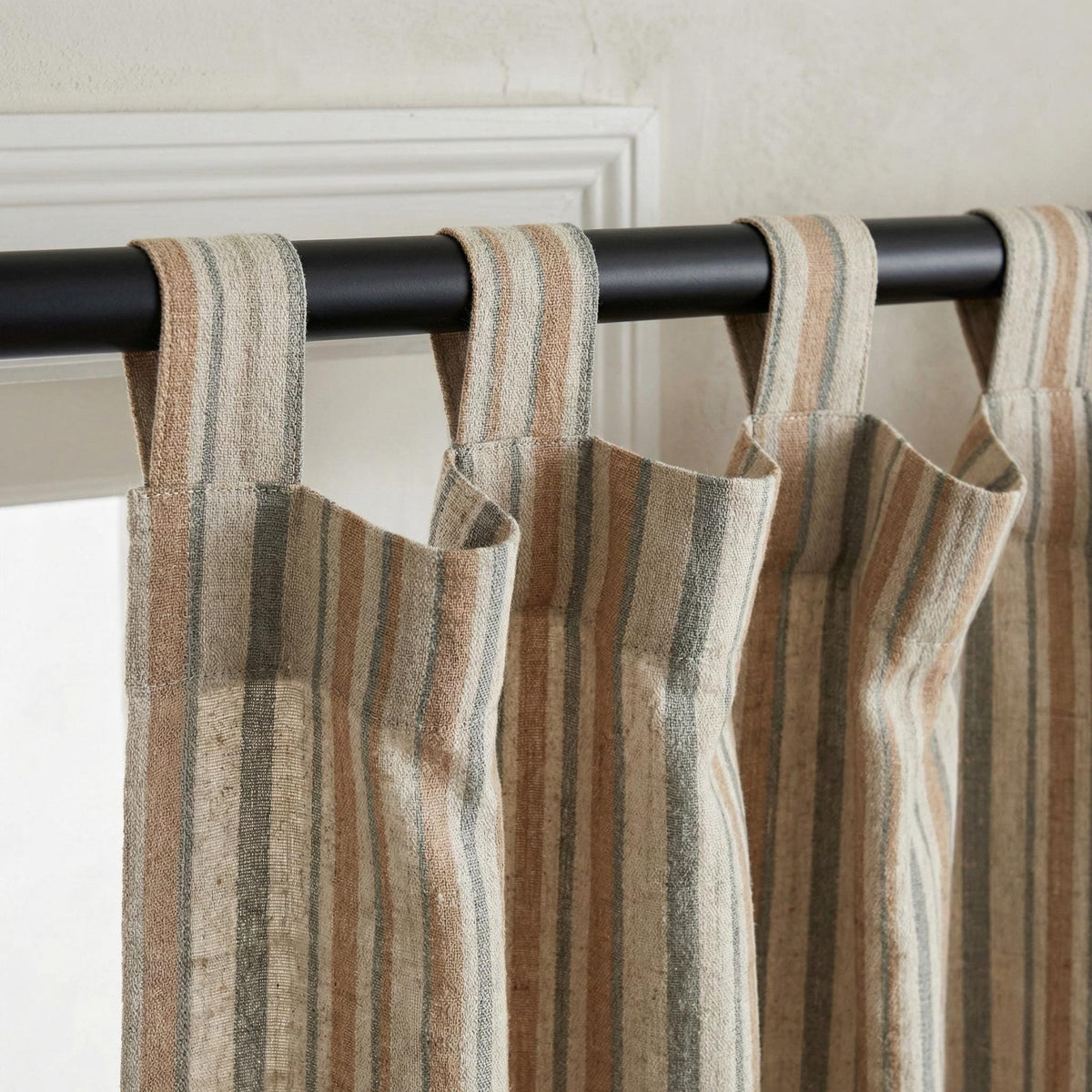 Ivory Sage Green Beige Pure Linen Curtains, Printed Ticking Stripe Farmhouse Drapes, Custom Blackout or Light Filtering Panels — image 4