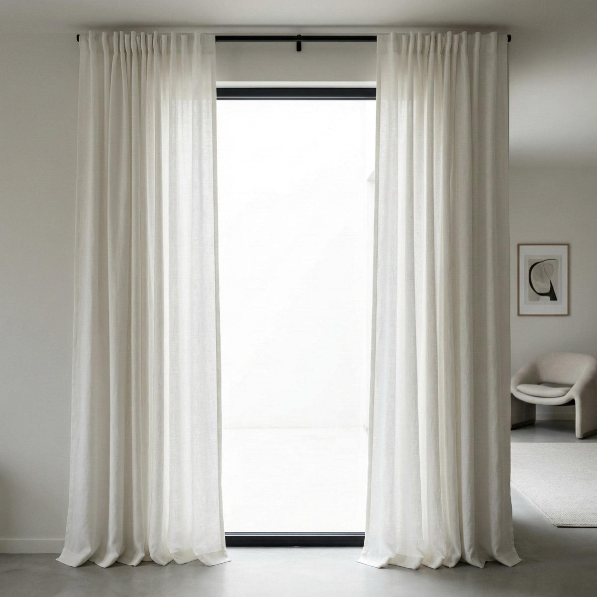 Organic White Linen Curtain Panel: Blackout or Light-Filtering Liner — image 7