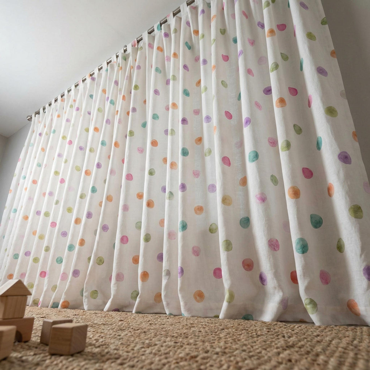 Pastel Polka Dot Curtains: Organic Linen Nursery Drapes (Custom Sizes) — image 3