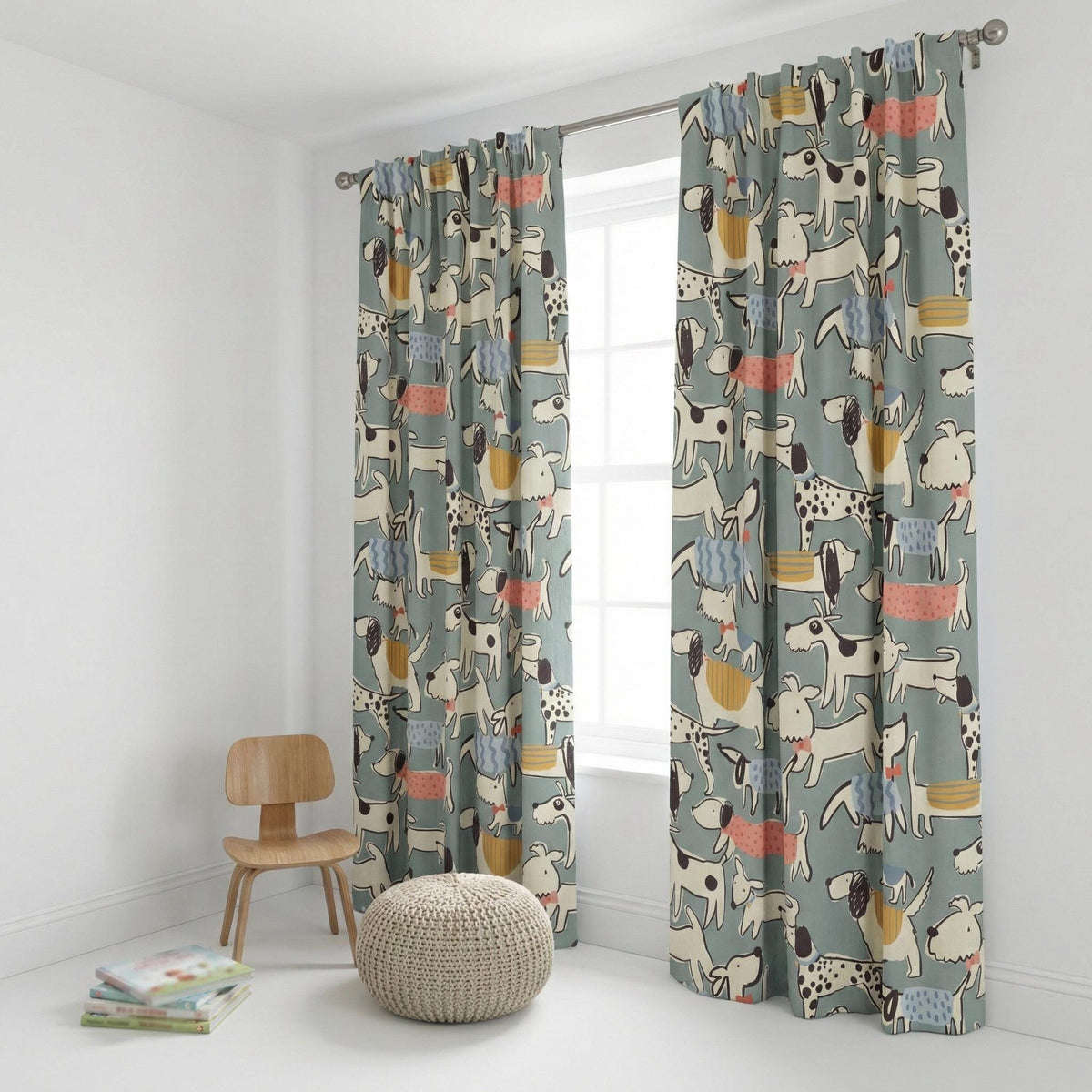 Puppy Dog Curtains: Organic Cotton Nursery Drapes in Sage Green — image 5