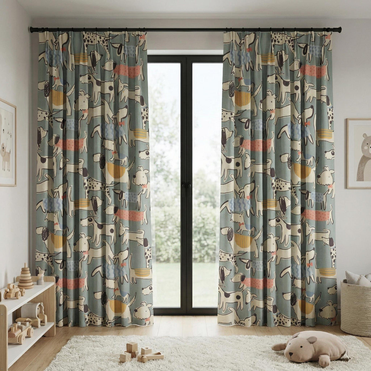 Puppy Dog Curtains: Organic Cotton Nursery Drapes in Sage Green — image 7