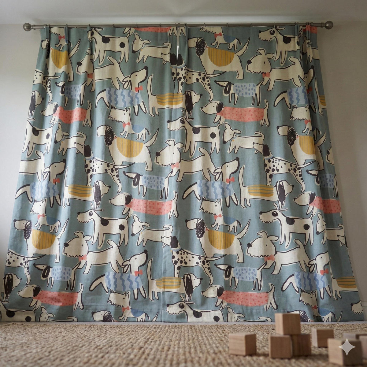 Puppy Dog Curtains: Organic Cotton Nursery Drapes in Sage Green — image 6